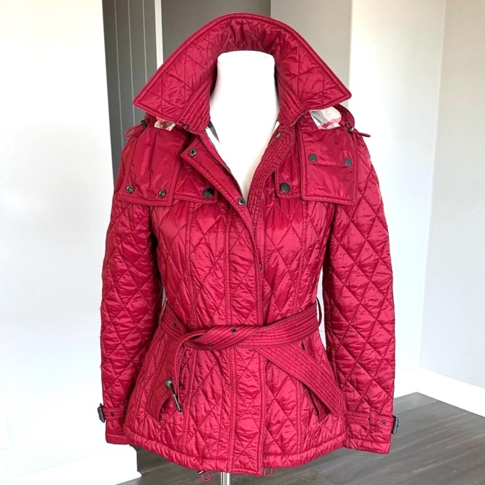 Burberry Quilted Belted Puffer Jacket - Red